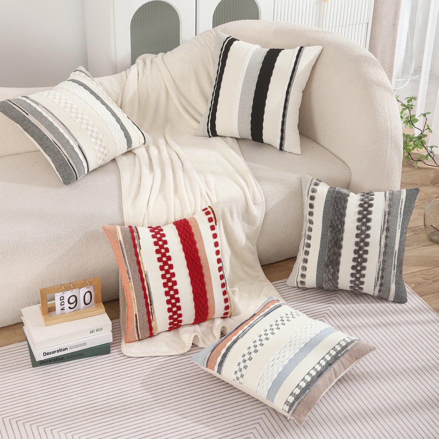 1 Pc Boho Throw Pillow Covers 18x18 Inch Striped Cousion Cover Decorative Chenille Pillowcases Square Cushion Covers