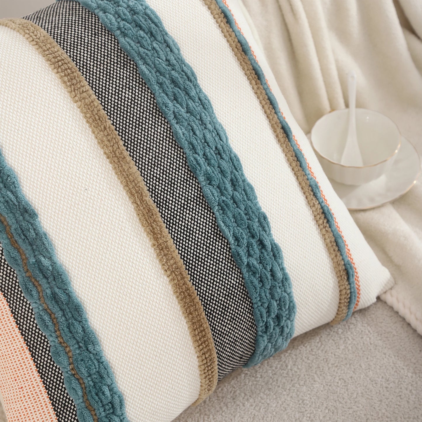 1 Pc Boho Throw Pillow Covers 18x18 Inch Striped Cousion Cover Decorative Chenille Pillowcases Square Cushion Covers