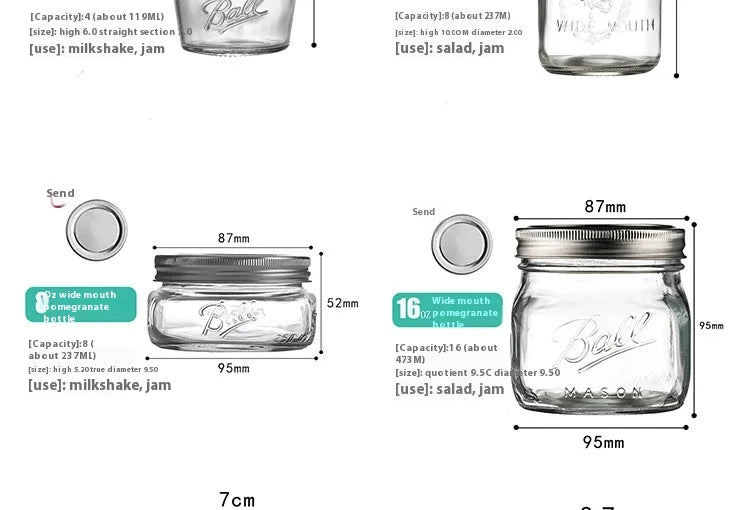 American Mason Jar Glass Transparent Oat-Sealed Beverage Cup Durable Kitchen Storage Container for Milk Shake & Juice