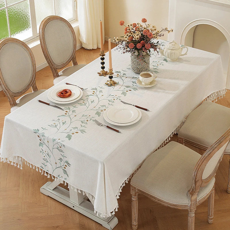 Battilo Linen Cotton Tablecloth Round Rectangular Table Cloth Waterproof Table Cover for Dining Coffee Table Kitchen Room Decor