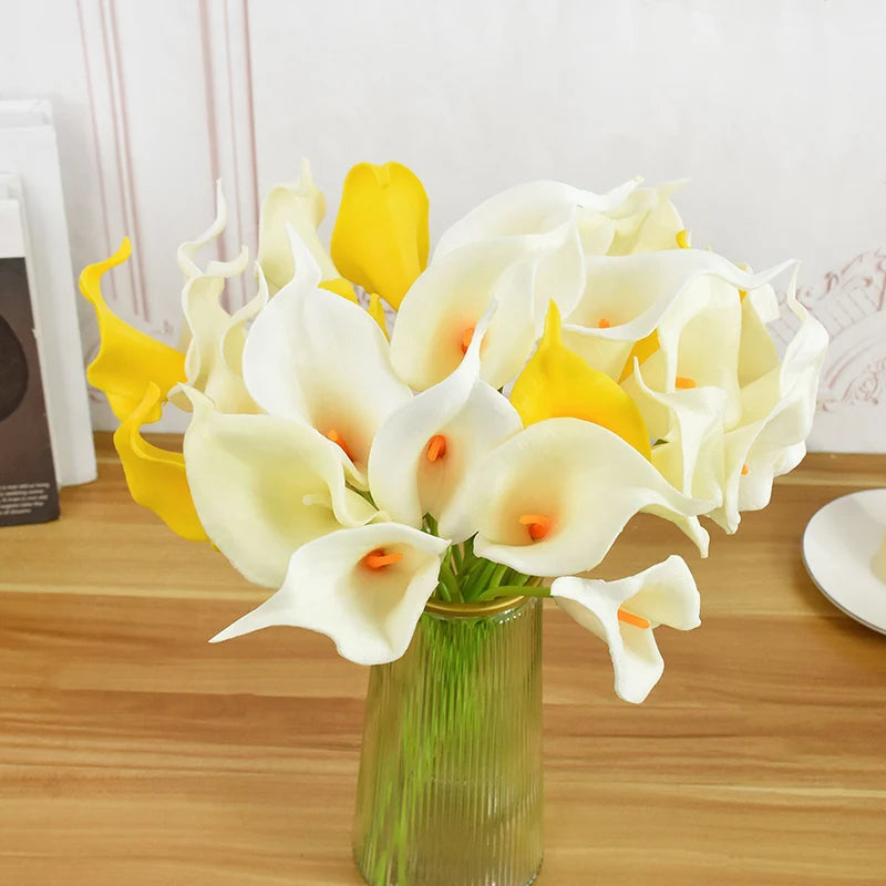 5Pcs White PU Fake Flower Artificial Real Touch Calla Lily For Wedding Bridal Bouquets Home Table Flowers Bouquet Decorations