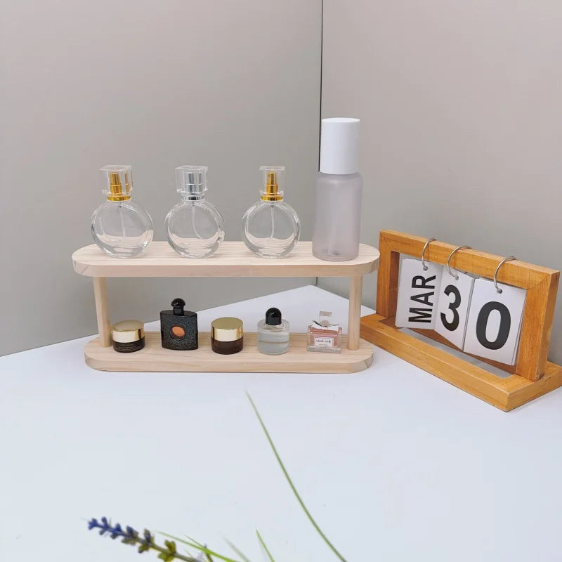 Wooden Storage Shelf 2-Tiers Desktop Organizer Shelves Desk Perfume Display Rack Desktop Dressing Table Cosmetics Storage Rack