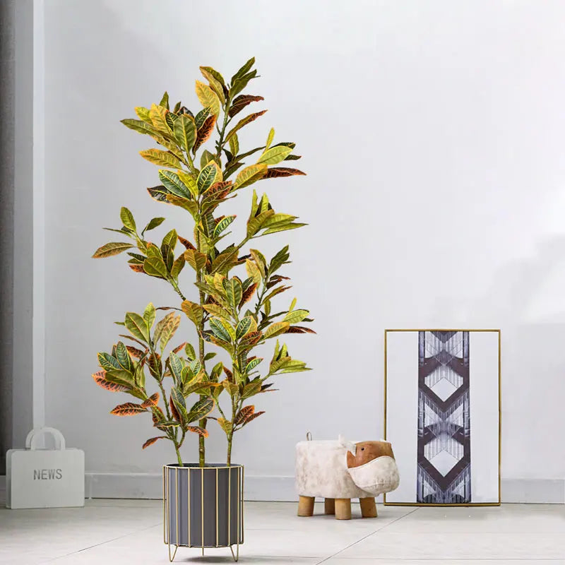 80-120cm Artificial Large Tropical Plant Branch Fake Magnolia Leaves Plastic Banyan Tree Branch for Home Garden Party Decoration