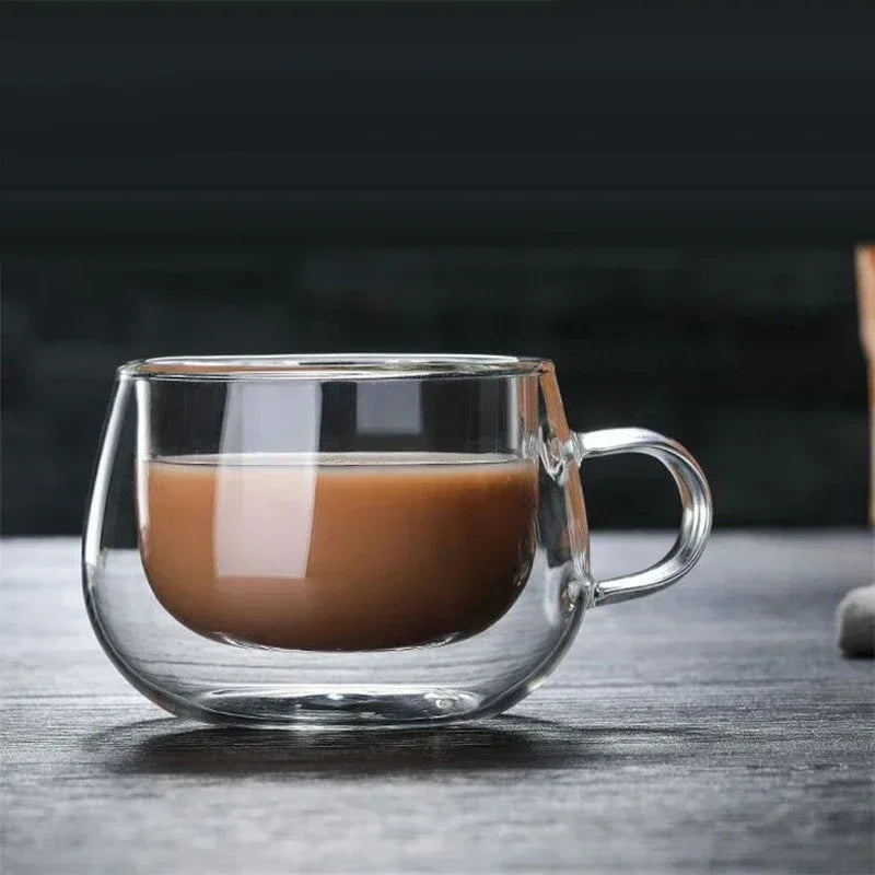 150/250/350ML Glass Cup with Handle Heat Resistant High Borosilicate Double Wall Glass Coffee Milk Beer Cups Kitchen Tools Gift