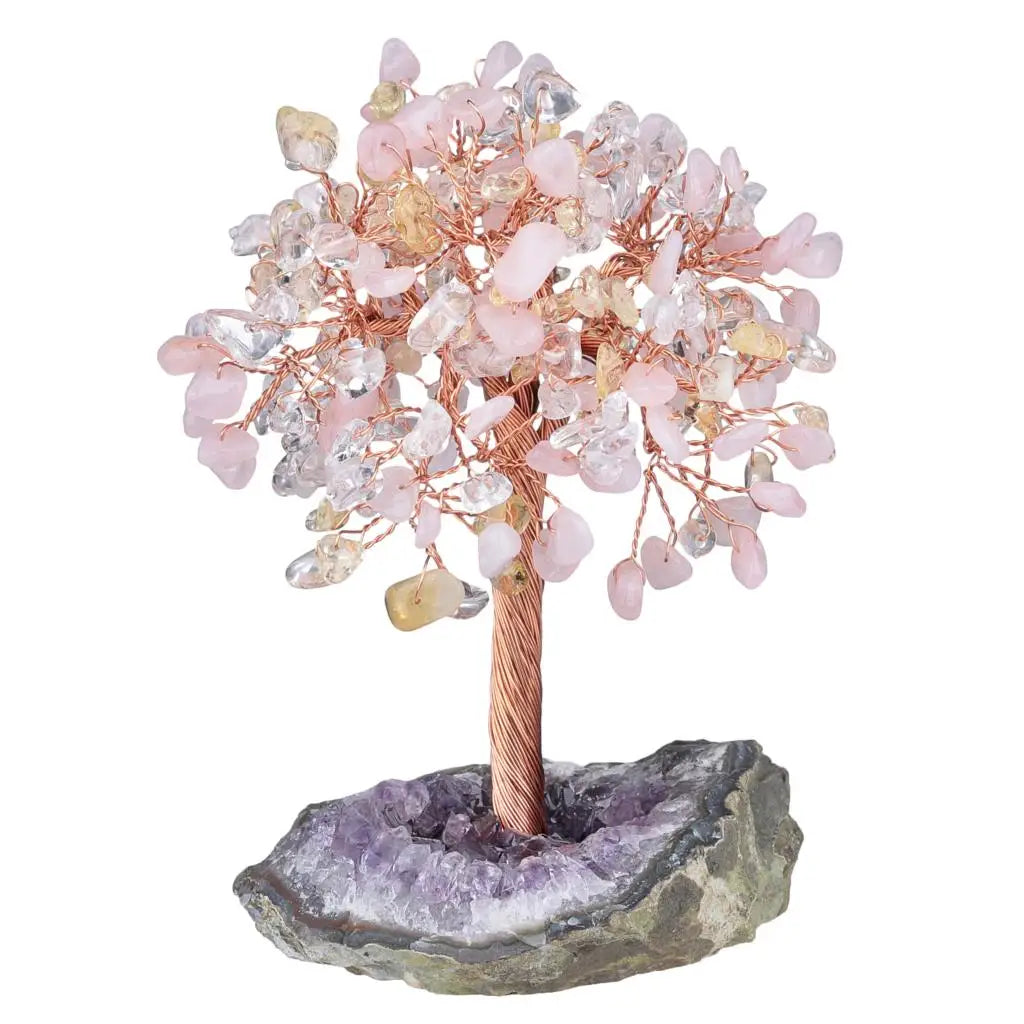 Natural Crystal Money Tree With Rough Amethyst Cluster Base For Luck Wealth Fengshui Home Decoration Desktop Ornaments