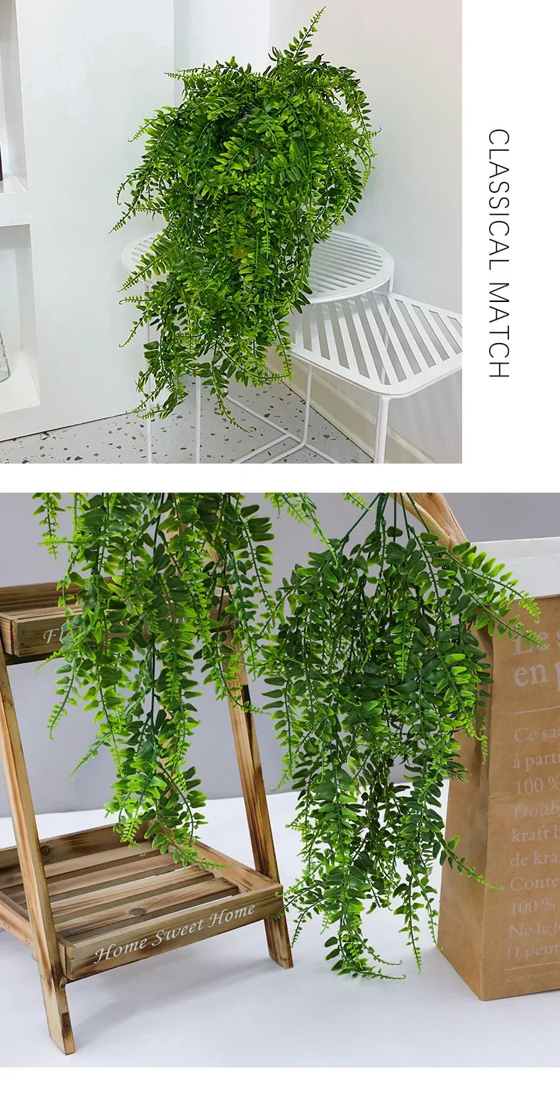 Artificial Hanging Plants 32 Inch Fake Boston Ferns Plastic Fake Plants for Wall House Wedding Garland Indoor Outdoor Decoration