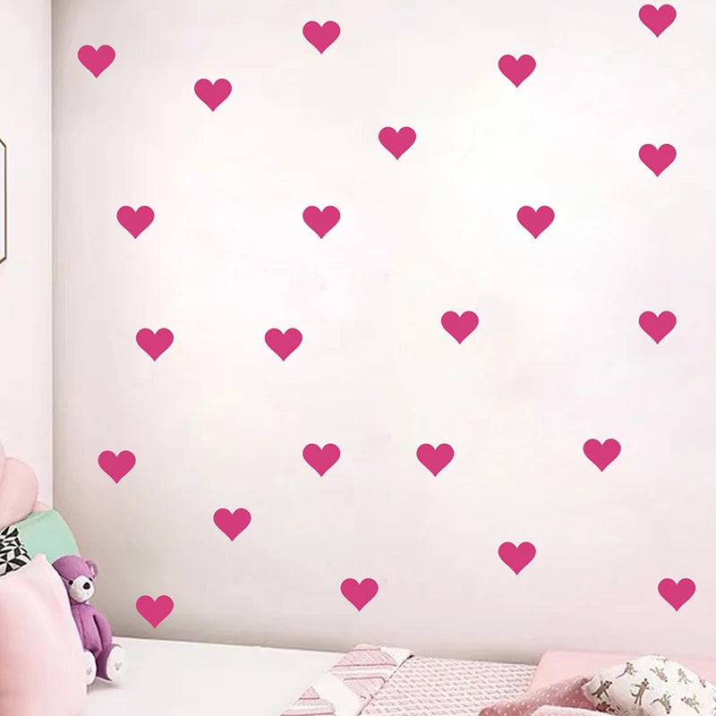54pcs/set 5cm Soft Pink Heart Shape Wall Stickers for Kids Room Baby Nursery Room Wall Decals Bedroom Girl Room Home Decor Vinyl