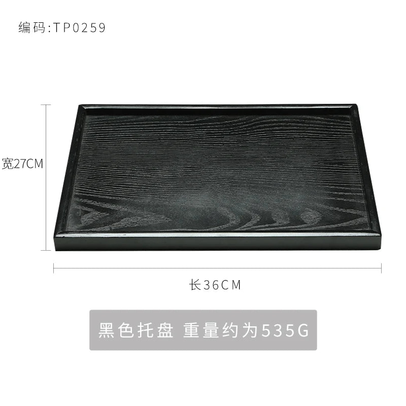 Black Wooden Tray Rectangular Solid Wood Flat Tray Restaurant Dessert Coffee Tray Household Tea Tray Trays Decorative
