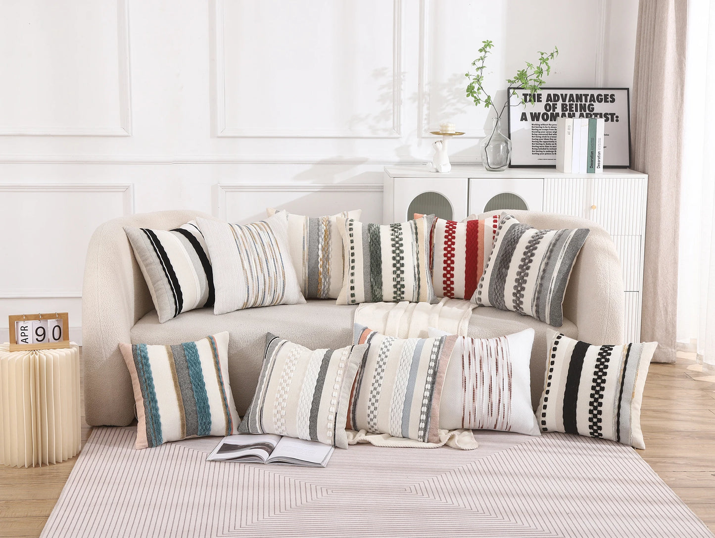 1 Pc Boho Throw Pillow Covers 18x18 Inch Striped Cousion Cover Decorative Chenille Pillowcases Square Cushion Covers