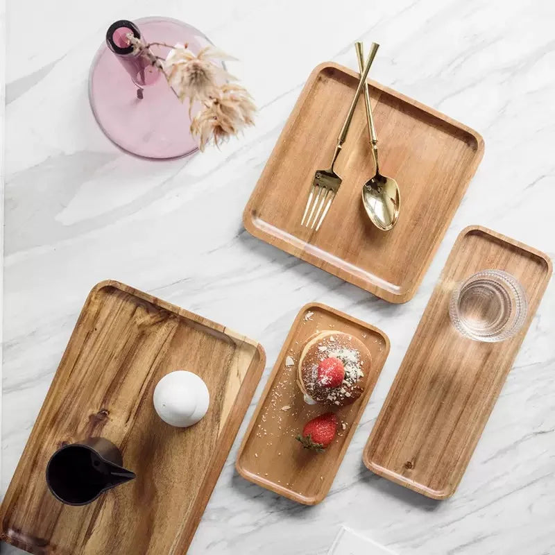 Natural Wooden Tray Coffee Tray Rectangular Plate Fruit Snacks Food Storage Trays Hotel Home Serving Tea Tray Decorate Supplies