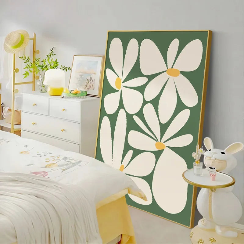 Modern Minimalist Wall Art Korean Yellow Green Flower Canvas HD Canvas Print Poster Home Living Room Bedroom Decoration