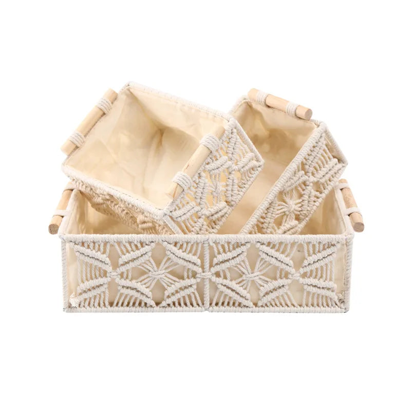 Handmade Woven Basket Cotton Rope Storage Book Toy Desktop Sundries Storage Box Literary and Retro Style