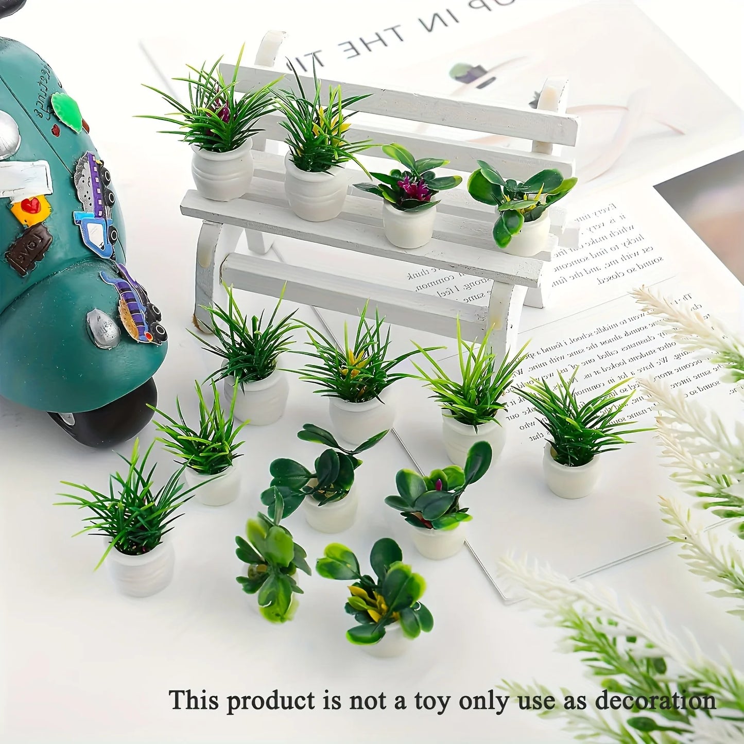 5pcs/set Artificial Mini Potted Plants, Tiny Miniature Fake Flower Pot Simulation Bonsai Decorative Grass Greenery in Pots For m