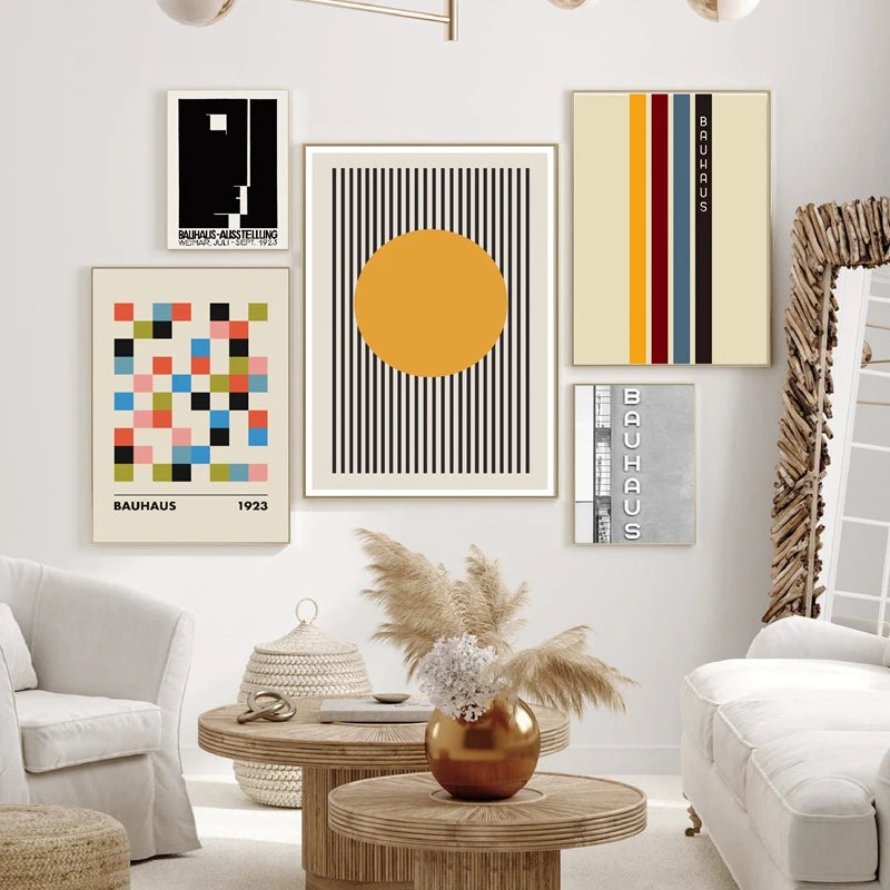 Bauhaus Exhibition Poster Unique Geometric Graphic Canvas Print Minimalist Wall Art Picture Boho Painting Dorm Bedroom Art Decor