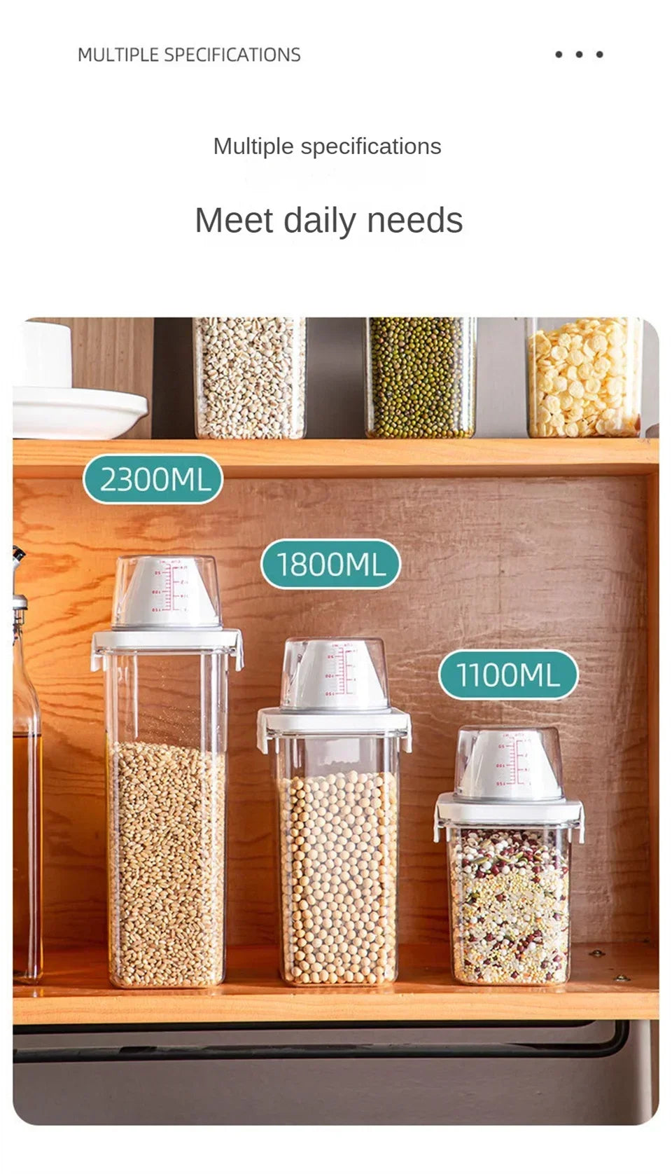 Food Storage Containers with Measuring Cup Moisture-proof Powder Cereal Storage Tank Detergent Plastic Airtight Kitchen Items