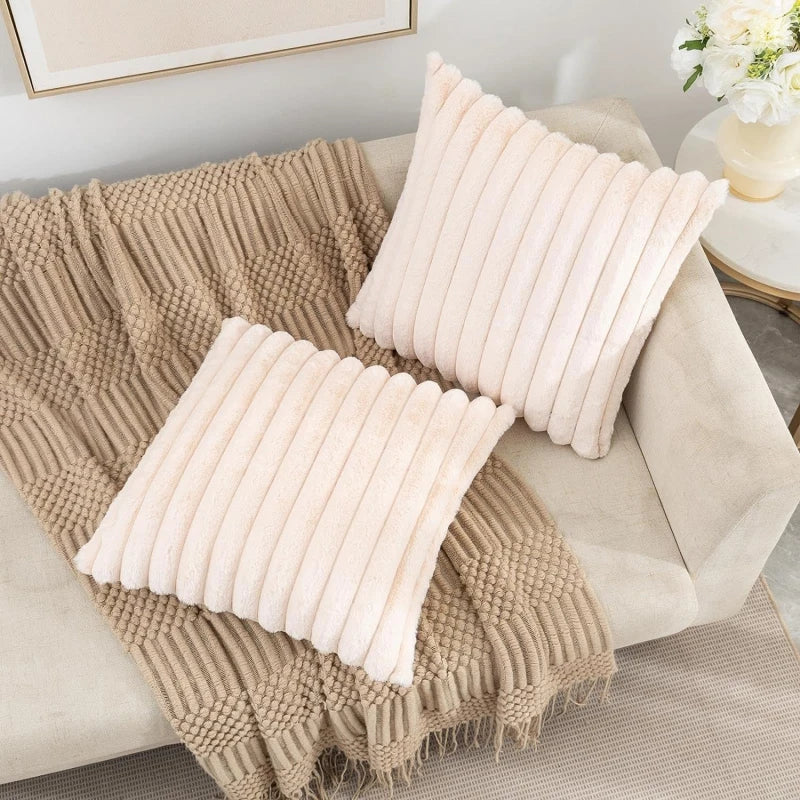 Pillow Cover Faux Rabbit Fur Square Cushion Big Thick Striped Super Soft Solid Color 45x45cm Sofa Decor Cushion Cover