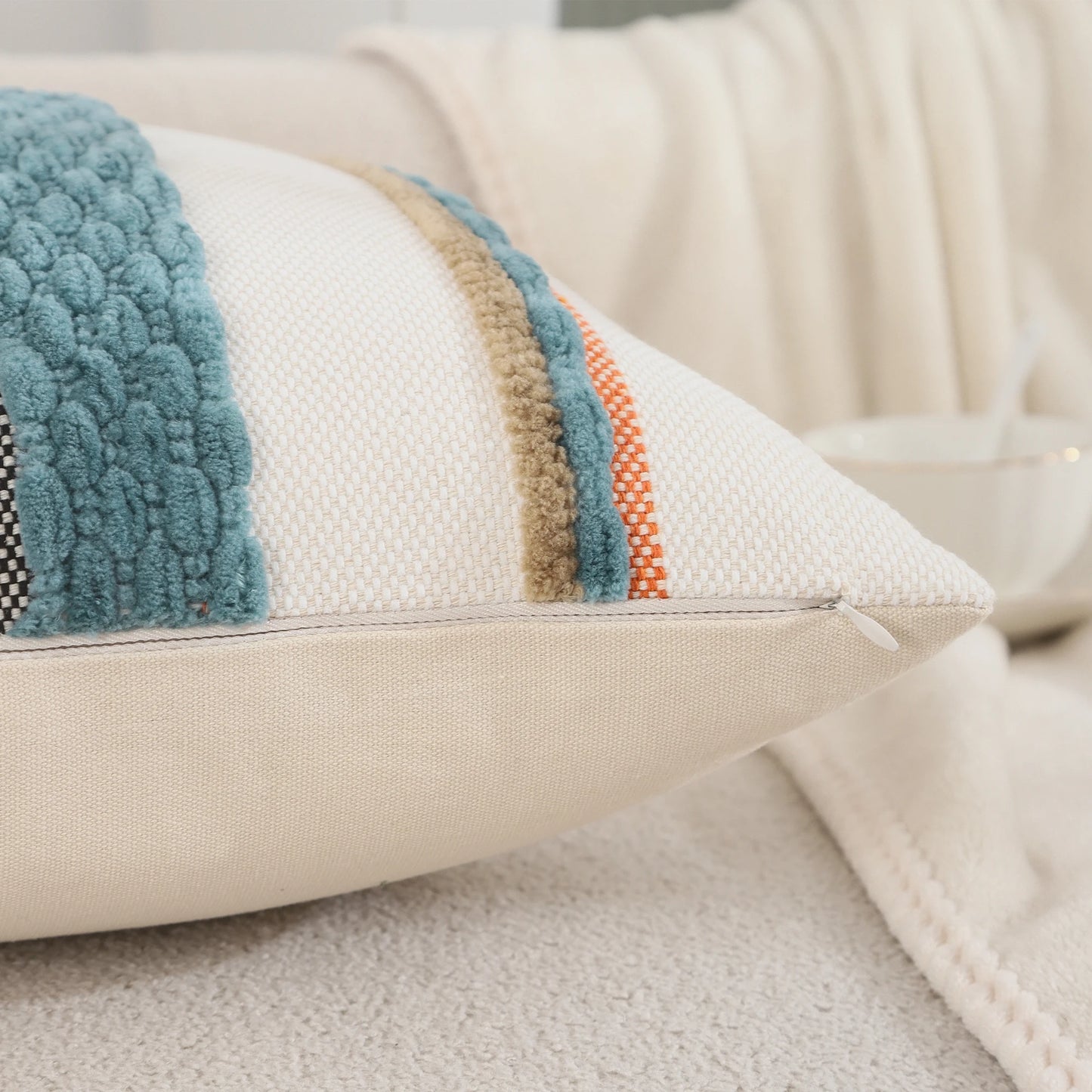 1 Pc Boho Throw Pillow Covers 18x18 Inch Striped Cousion Cover Decorative Chenille Pillowcases Square Cushion Covers