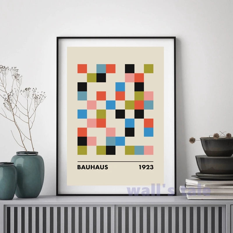 Bauhaus Exhibition Poster Unique Geometric Graphic Canvas Print Minimalist Wall Art Picture Boho Painting Dorm Bedroom Art Decor