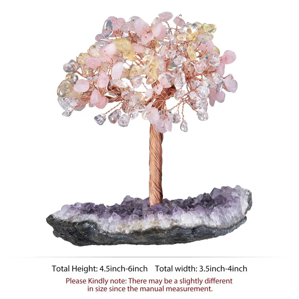 Natural Crystal Money Tree With Rough Amethyst Cluster Base For Luck Wealth Fengshui Home Decoration Desktop Ornaments