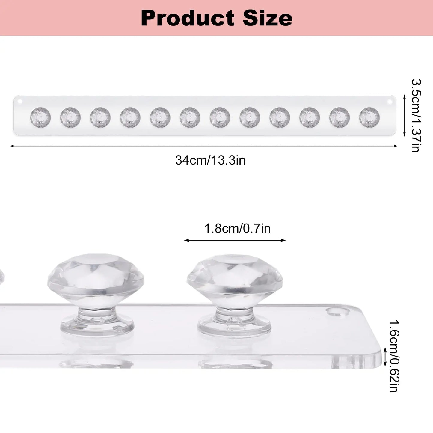 Acrylic Transparent Necklace Hanger Wall Hanging Jewelry Rack Hook 12 Diamond Necklace Holders Wall Mounted Storage Hook Rack