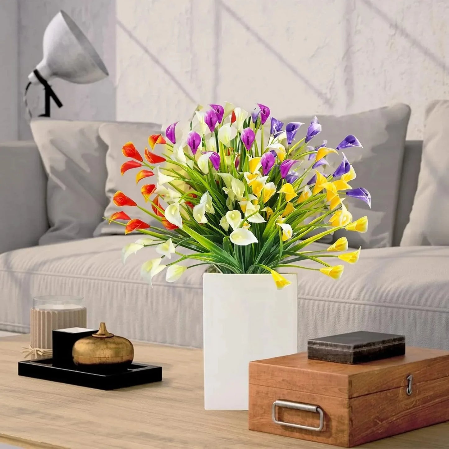 1 Bundles Calla Lily Artificial Flowers for Outdoors Fake Plants Faux Plastic Fake Flower for Indoor Planter Home Cemetery Decor