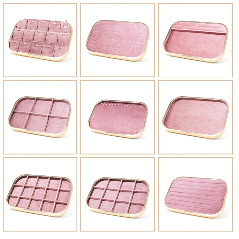 High-grade Metal-edged Jewelry Tray Inside Sufiber Velvet Jewelry Tray Necklace Ring Pendant Bracelet Storage Display Tray