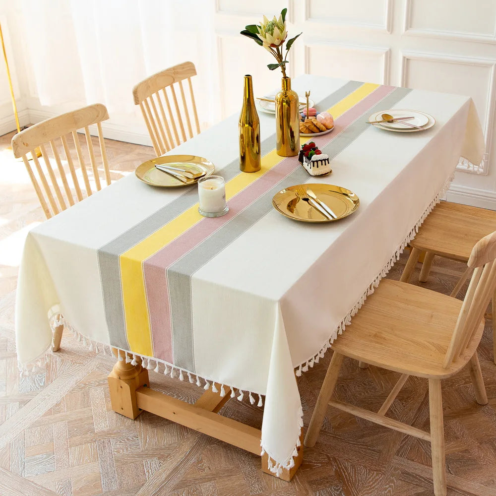 Battilo Linen Cotton Tablecloth Round Rectangular Table Cloth Waterproof Table Cover for Dining Coffee Table Kitchen Room Decor