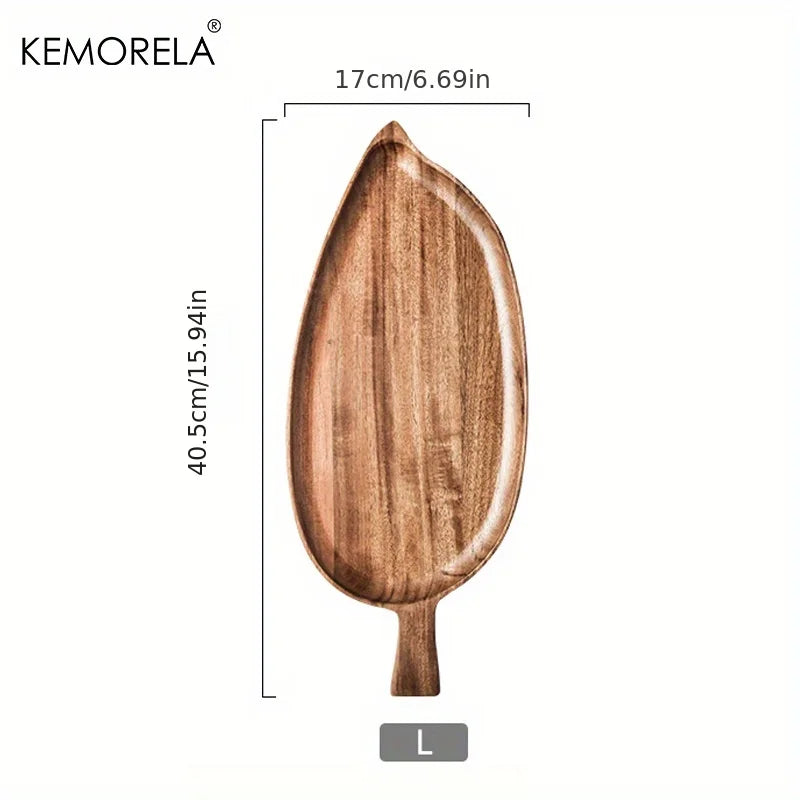 Japanese Style High Aesthetic Wooden Leaf Shaped Afternoon Tea Snack Tray, Western Food Sushi Tray Dessert Fruits Dining Plate