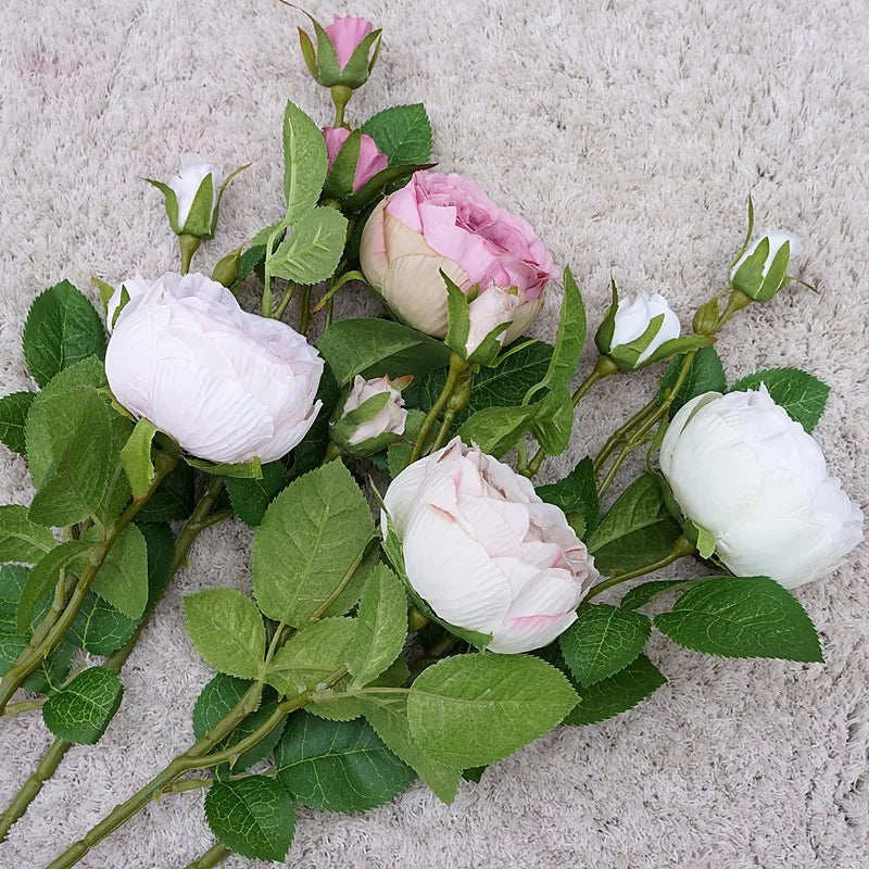 High Quality Simulation Single Branch 3 Roses Home Living Room Dining Table Wedding Decoration Fake Artificial Flowers Cheap