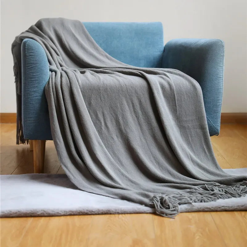 Nordic Knitted Tassels Fringe Blankets Lightweight Throw Solid Blanket Cozy Farmhouse Gift All Season Comfort For Home Travel