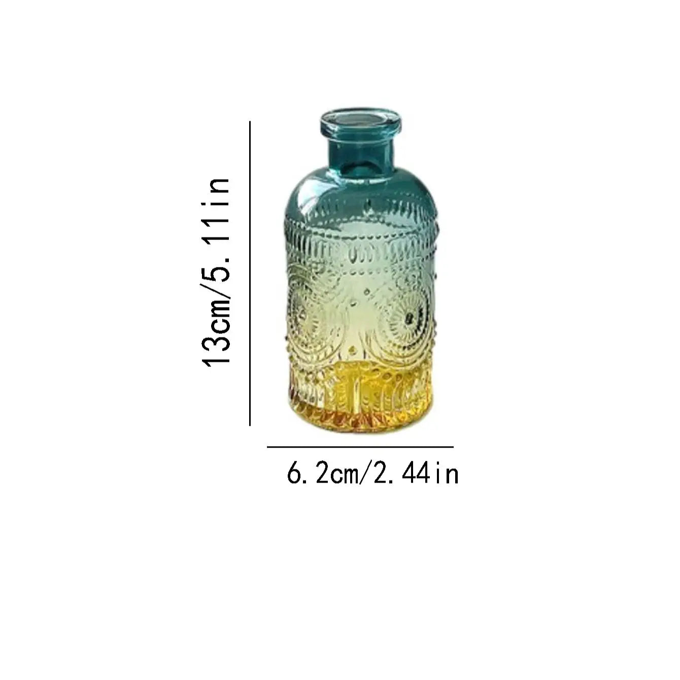 "European-style ins style retro art color transparent glass flower vase small caliber Living room dry flower table decoration"