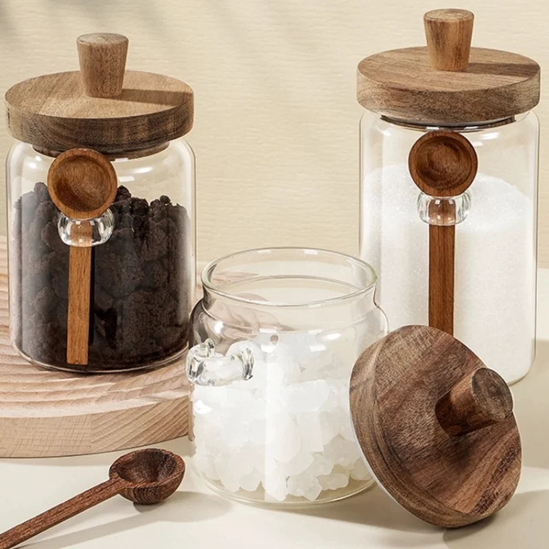 Coffee Bean Storage Jar with Glass Seal and Spoon Storage Jar
