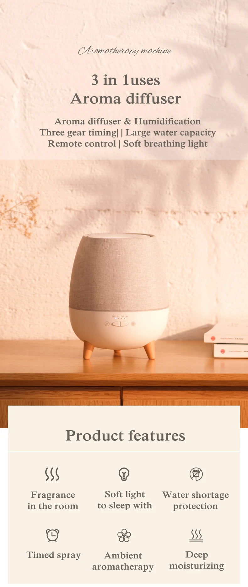Electric Aroma Air Diffuser 300ml Aromatherapy Essential Oil Diffuser Remote Control Ultrasonic Mist Humidifier with Night Light