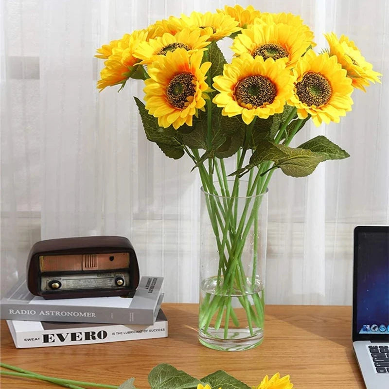 Artificial Sunflowers 18'' Long Fake Sunflowers Faux Silk Flower for Home Office Shop Fall Decorations