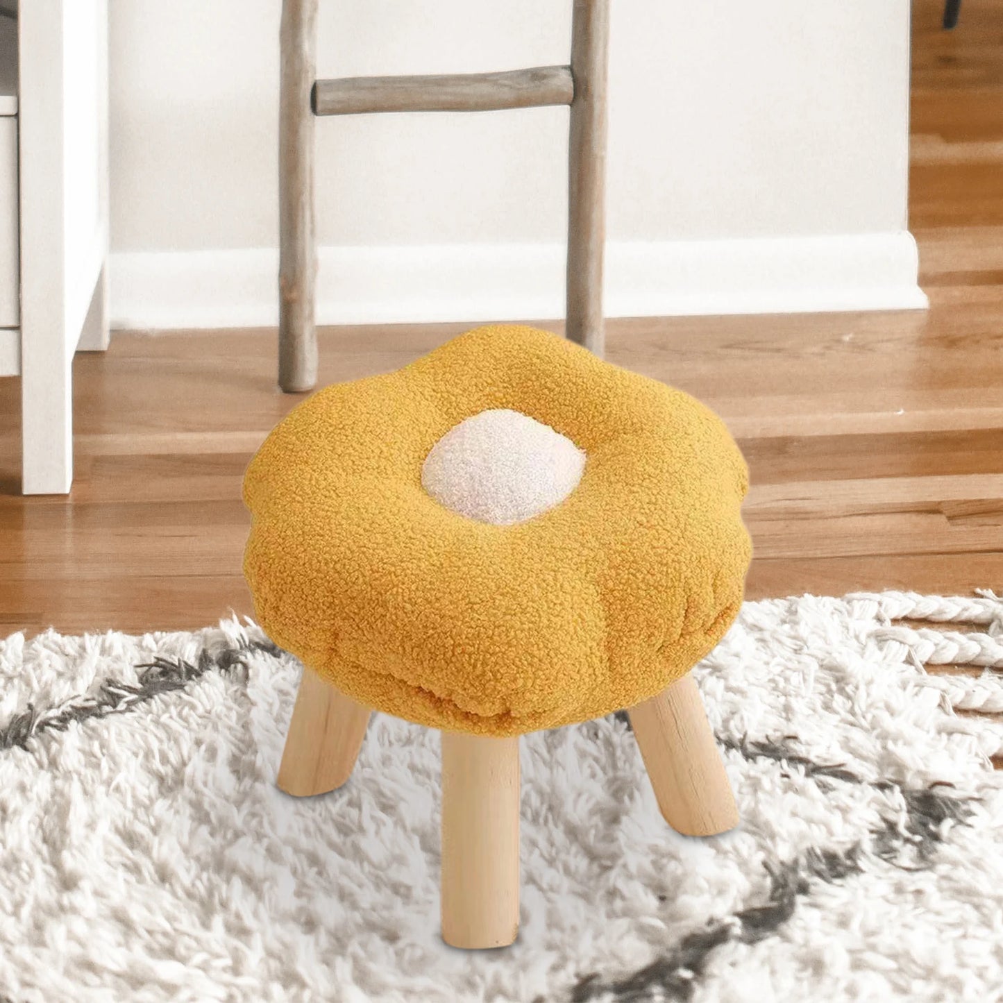 Wooden Small Foot Stool Non Slip Foot Rest Under Desk Footrest Ottoman Soft Stool for Playroom Apartment Porch Bedroom