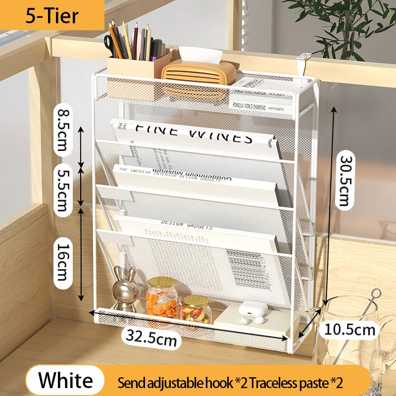 Wall File Holder 5 Pocket Mesh Hanging Wall Organizer Vertical Hanging File Folder Holder Magazine Rack for Paper Organization