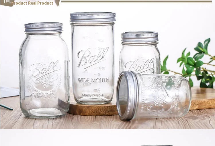 American Mason Jar Glass Transparent Oat-Sealed Beverage Cup Durable Kitchen Storage Container for Milk Shake & Juice