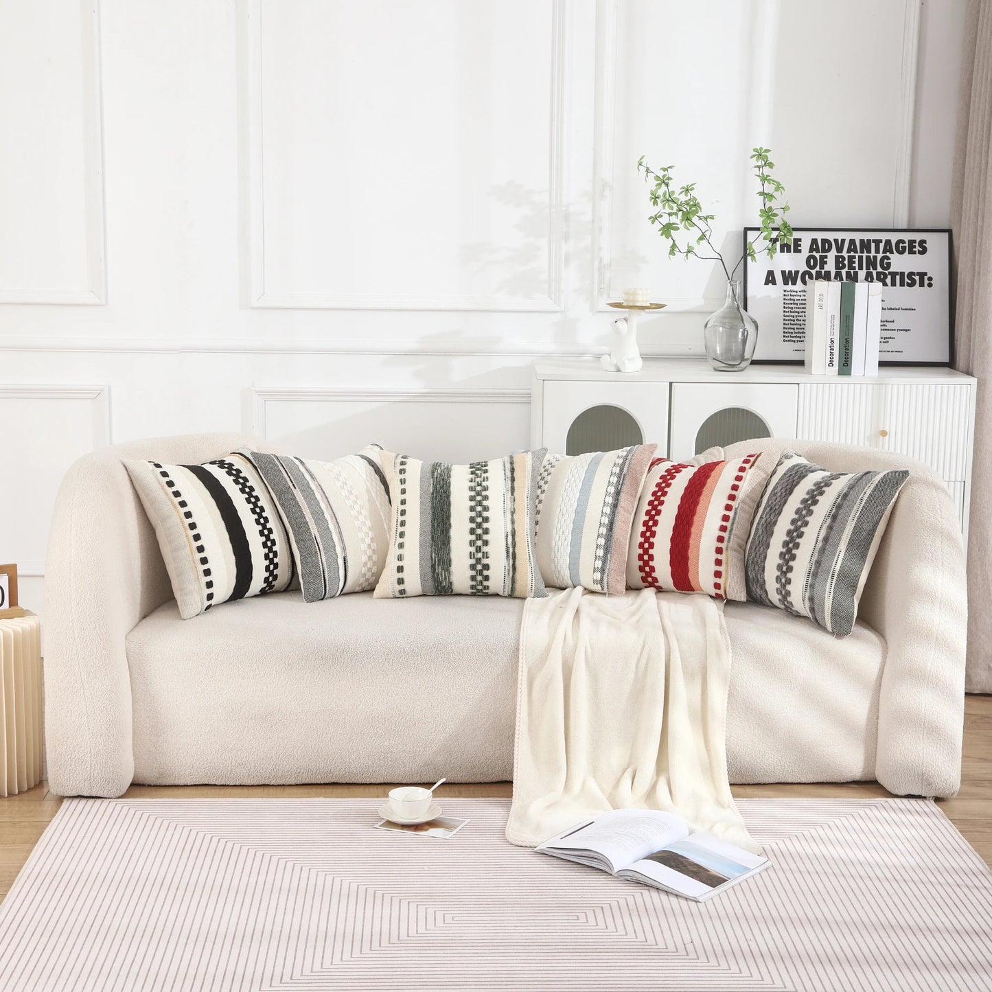 1 Pc Boho Throw Pillow Covers 18x18 Inch Striped Cousion Cover Decorative Chenille Pillowcases Square Cushion Covers