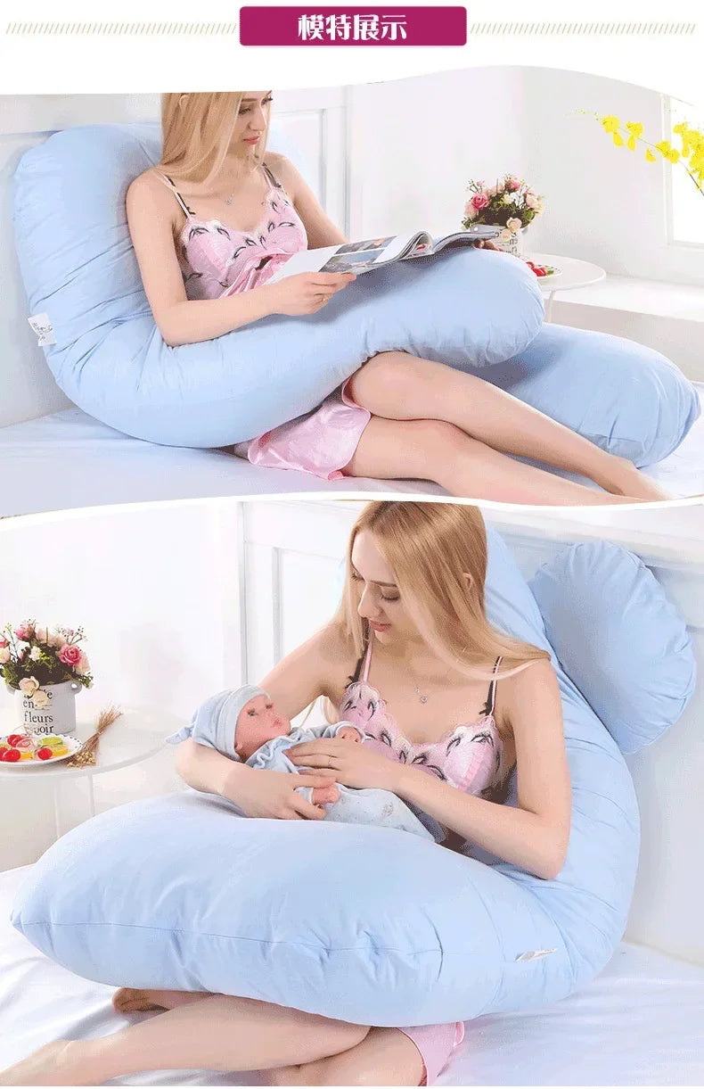 Pillow for Pregnant Women Four Seasons Universal Solid Color U-shaped Cushion Waist Support Nursing Mother Long Body Pillow
