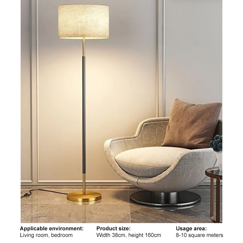 Modern Luxury Floor Lamp For Living room Sofa side Fabric lampshade Bedroom Bedhead Study decoration Standing lamp