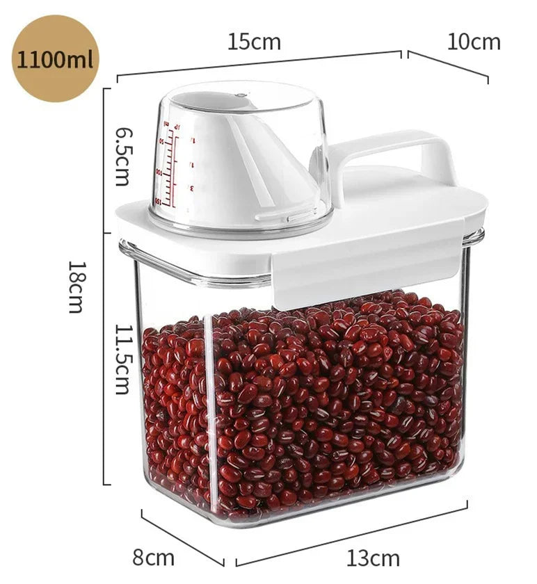 Food Storage Containers with Measuring Cup Moisture-proof Powder Cereal Storage Tank Detergent Plastic Airtight Kitchen Items