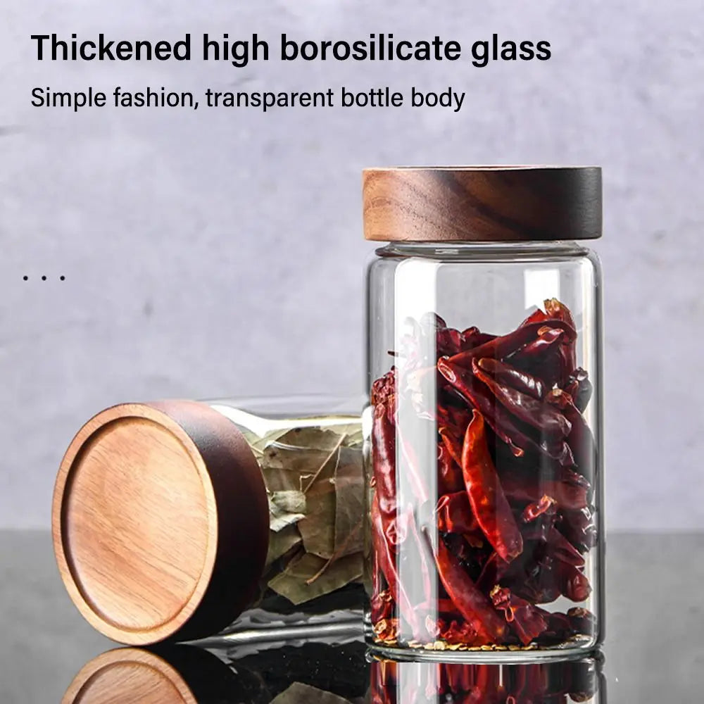 Home&Kitchen Containers Acacia Wood Miscellaneous Grain Storage Tank Split Bottle Sealed Can Storage Pots Spice Jars