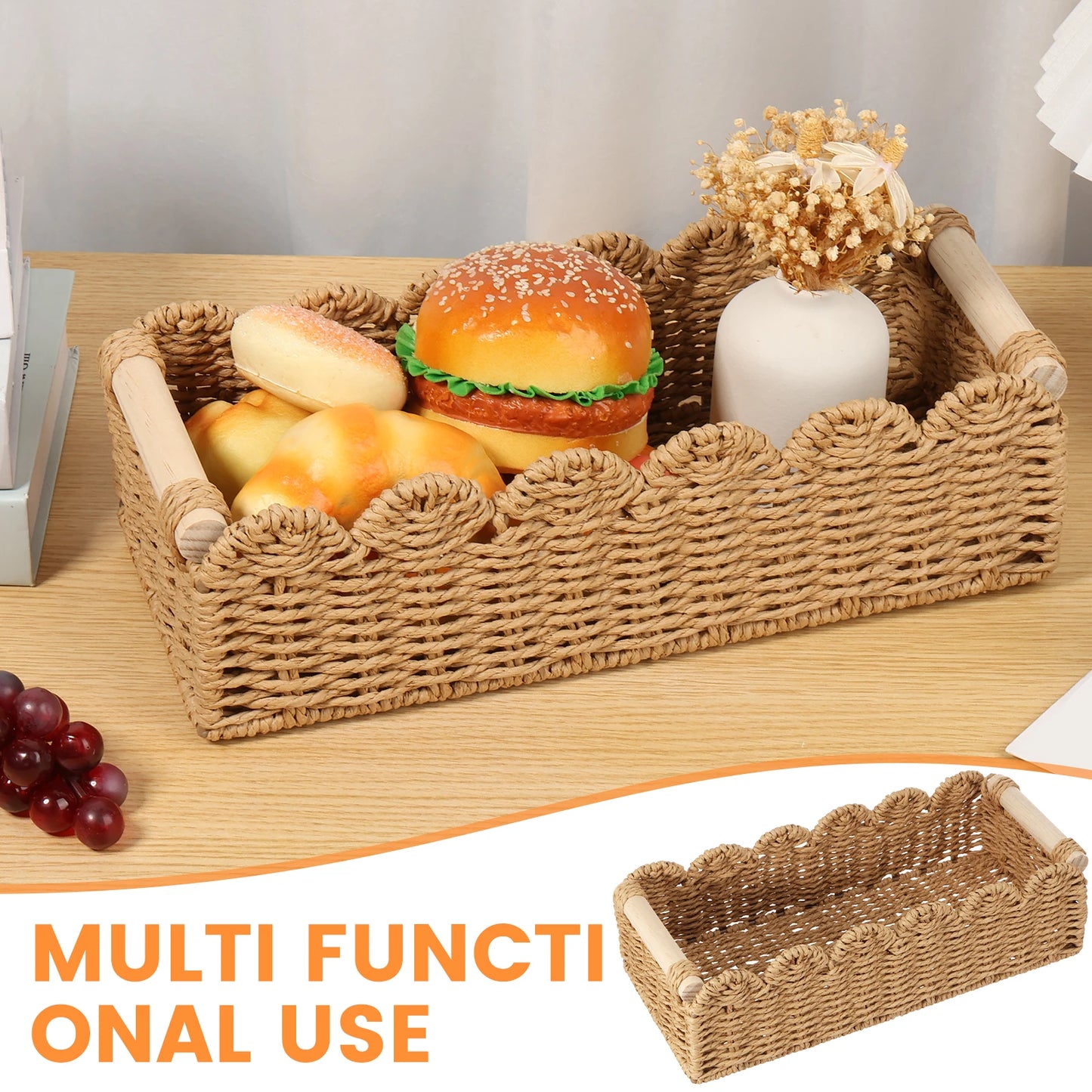 Handwoven Storage Basket Woven Sundries Rectangular Cosmetics Box Clothes Laundry Basket Household Towel Toys Container
