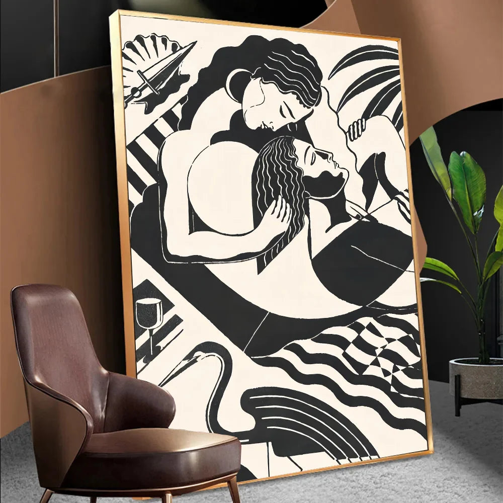 Abstract Minimalist Abstract of Female Body Lines Anime Posters Sticky Decoracion Painting Wall Art White Kraft Paper Wall Decor