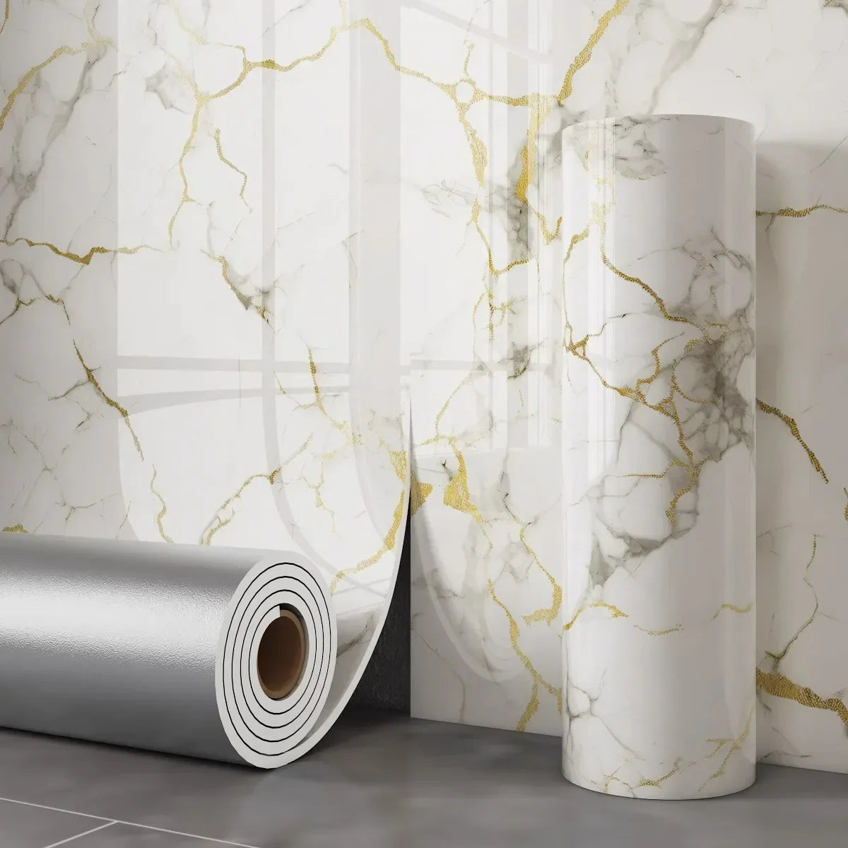 Thick Foam Marble Wall Stickers Peel and Stick Wallpaper Aluminum Foil Bottom Faux Tile Self Adhesive Wall Paper Home Decoration