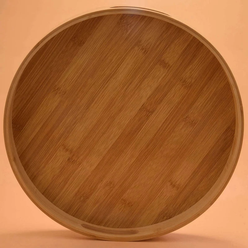 Promotion! Round Serving Bamboo Wooden Tray for Dinner Trays Tea Bar Breakfast Food Container Handle Storage Tray 3