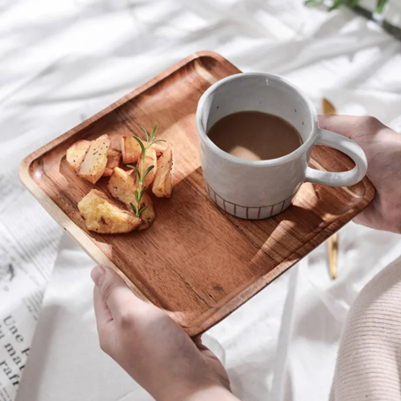 Natural Wooden Tray Coffee Tray Rectangular Plate Fruit Snacks Food Storage Trays Hotel Home Serving Tea Tray Decorate Supplies