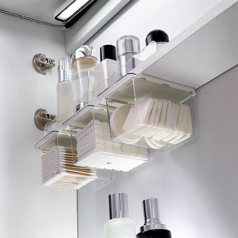 Drawer Style Storage Box Under The Mirror Cabinet Transparent Bathroom Cotton Stick Makeup Cotton Bathroom Pull-Out Storage