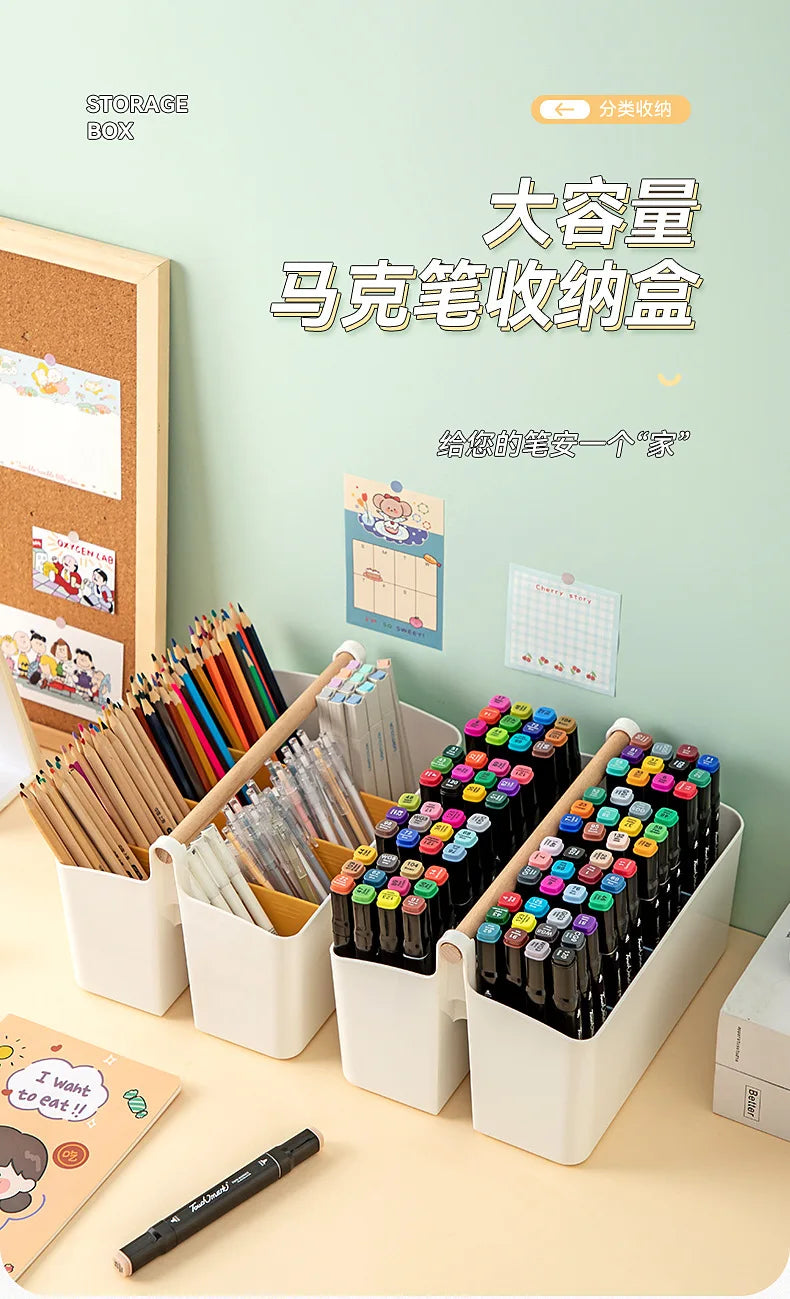 Portable Desktop Pen Holder Large Capacity Cute Marker Pen Stationery Storage Box Creative Pencil Holder Desktop Organizer