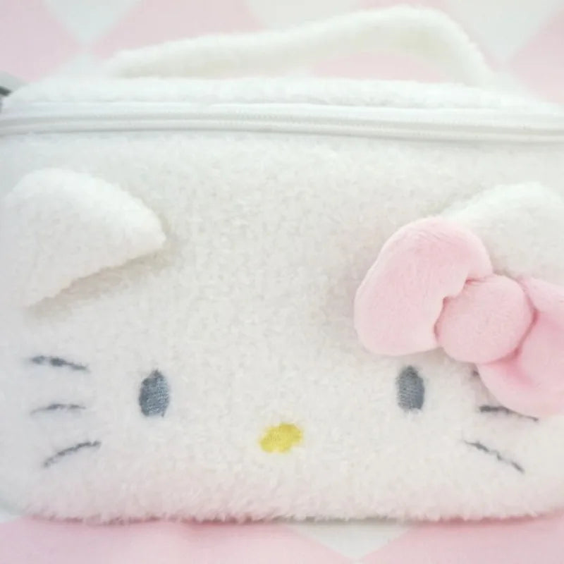 Sanrio Hello Kitty Plush Cosmetic Bag Cute Kuromi My Melody Zipper Large Women Travel Make Up Toiletry Bag Washing Pouch Pouch